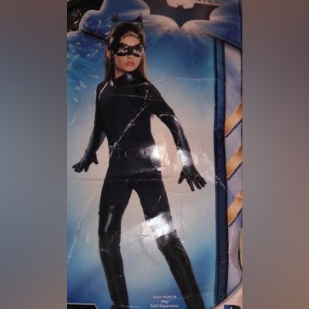 Girls Catwoman Jumpsuit & Gloves Size Large (12-14)
